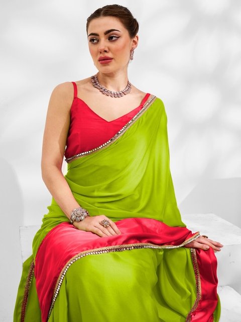 Mandara Colourblocked Mirror Work Pure Georgette Saree