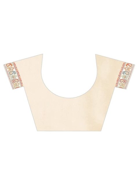 Mandara Cream-Coloured & Red Floral Silk Blend Saree - Image 4