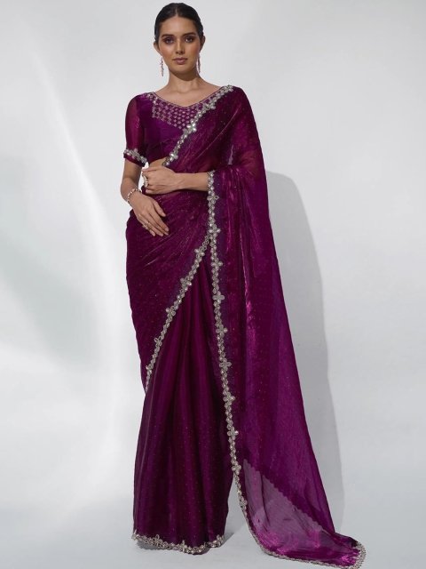 Mandara Embellished Mirror Work Organza Ready to Wear Saree