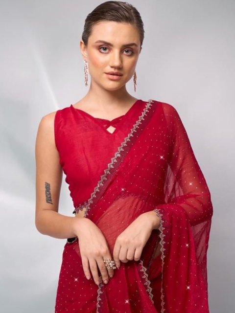 Mandara Embellished Sequinned Satin Saree