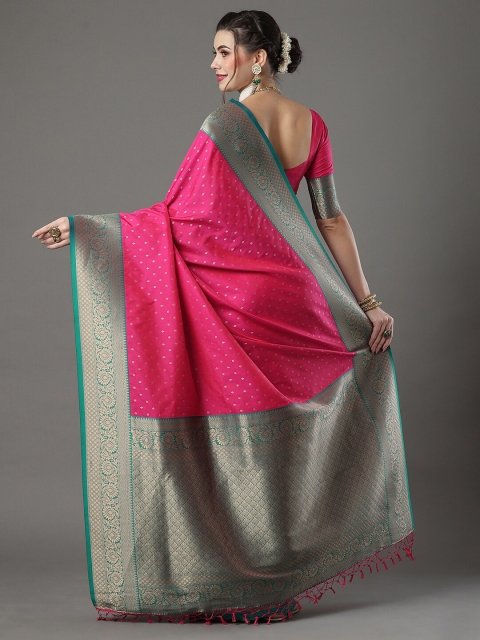 Mandara Floral Woven Design Zari Banarasi Saree - Image 3