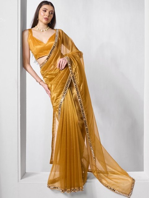 Mandara Mirror Work Organza Saree