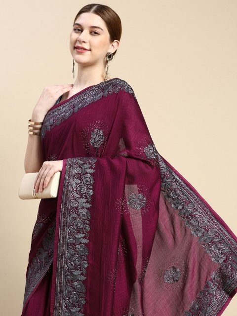 MOHEY Woven Design Ethnic Motifs Stones-Studded Art Silk Saree