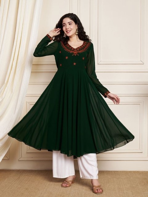 Poshak Hub Women Ethnic Motifs Embroidered Georgette Anarkali Kurta