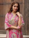PRISCA Paisley Printed Notch Neck Panelled A-Line Kurta