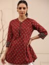 Rain & Rainbow Maroon & Black Ethnic Motifs Printed Pure Cotton Kurti