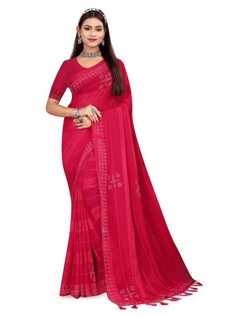 RANGRASIYA Striped Beads and Stones Embellished Saree
