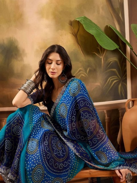Mandara Bandhani Printed Saree With Unstitched Blouse