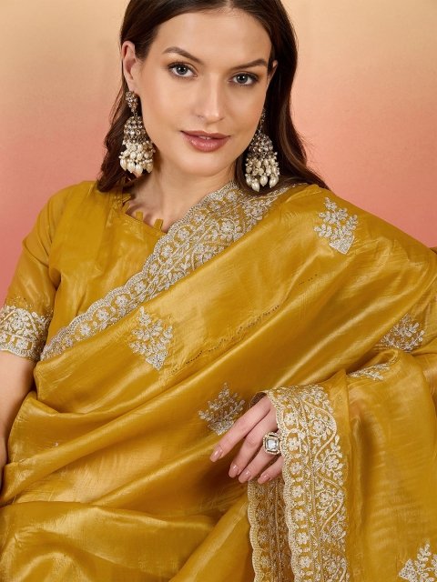 Mandara Embroidered Pure Silk Saree With Blouse Piece