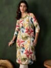 Sangria Floral Printed V-Neck Straight Kurta