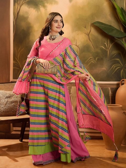 Nakshatra Round Neck Leheriya Printed Pure Cotton Lehenga And Choli With Dupatta