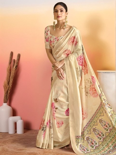 Mandara Tussar Printed Saree With Blouse Piece