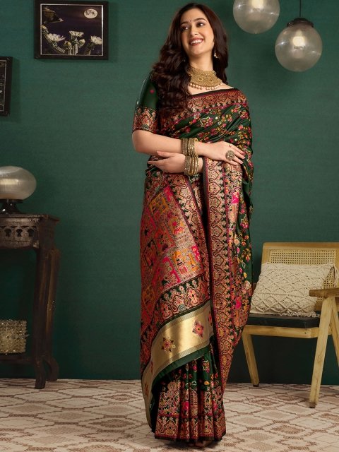 Mandara Woven Design Printed Saree With Blouse - Image 4