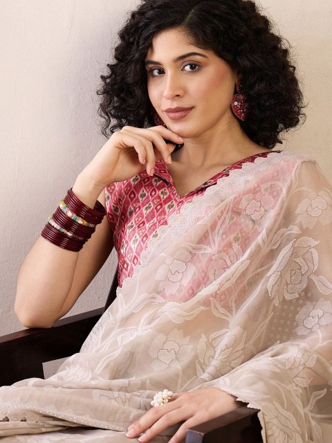 Saree mall Floral Beads and Stones Ready to Wear Sarees - Image 2
