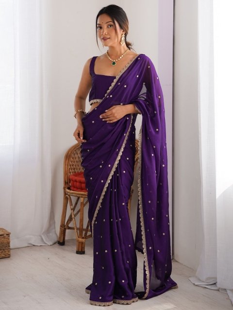 Saree mall Floral Sequinned Pure Georgette Sarees - Image 2