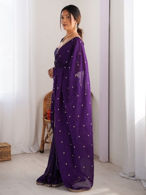 Saree mall Floral Sequinned Pure Georgette Sarees - Image 3