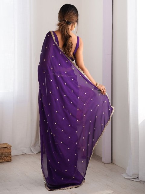 Saree mall Floral Sequinned Pure Georgette Sarees - Image 4