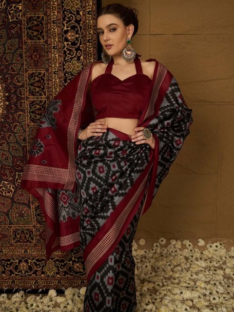 Saree mall Silk Blend Ikat Sarees