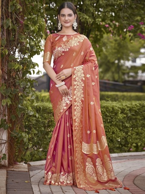 SAREETHNIC Woven Design Zari Pure Silk Banarasi Saree