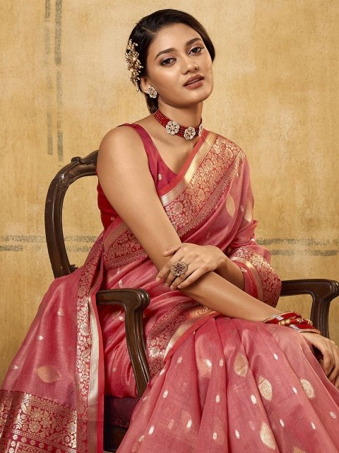 Satrani Ethnic Motifs Woven Design Zari Banarasi Saree - Image 3