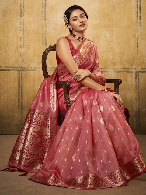 Satrani Ethnic Motifs Woven Design Zari Banarasi Saree