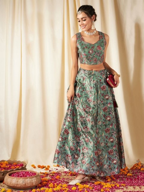 Nakshatra Floral Printed Ready to Wear Lehenga & Crop Top