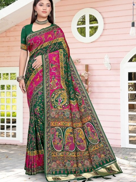 SHREE SAI FABRICS Kalamkari Woven Design Zari Pashmina Banarasi Saree