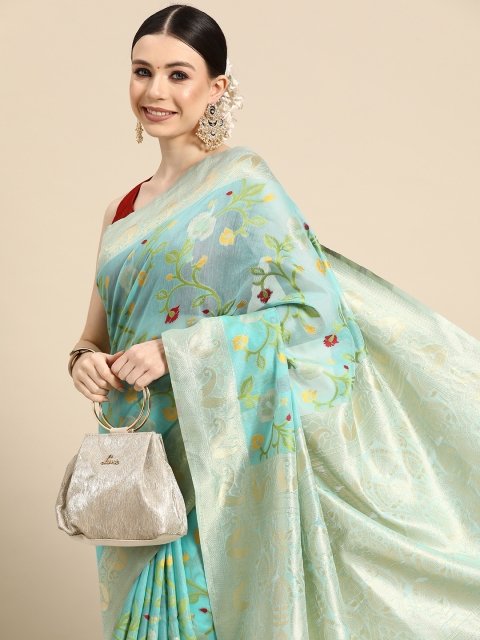 Silk Land Floral Zari Cotton Jamdani Saree