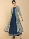 Soch Women Blue & Green Floral Printed Georgette Anarkali Kurta