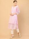 Soch Women Pink Geometric Checked Flared Sleeves Gotta Patti Georgette Kurta