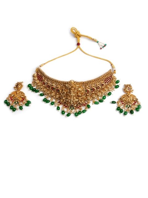 StileAdda Gold-Plated Stone Studded Temple Jewellery Set
