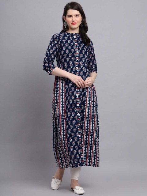 SUBAGI FASHION Floral Printed Mandarin Collar Pure Cotton Anarkali Kurtas