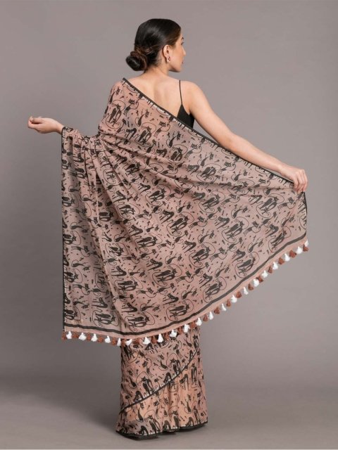 Suta Beige Black Pure Mul Cotton Printed Saree - Image 3