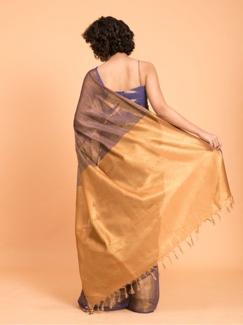 Suta Purple & Gold-Toned Zari Pure Linen Saree - Image 4