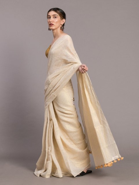 Suta White & Gold-Toned Ethnic Motifs Zari Saree - Image 3