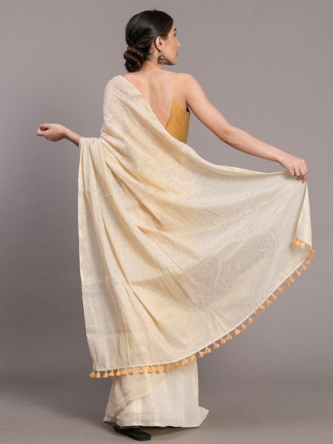 Suta White & Gold-Toned Ethnic Motifs Zari Saree - Image 4