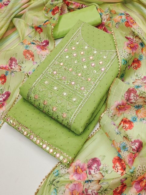 MANDARA Floral Embroidered Mirror Work Unstitched Dress Material