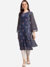 Tikhi Imli Women Blue Floral Printed Keyhole Neck Flared Sleeves Kurta