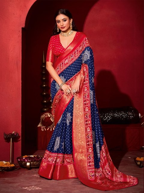 TIRA Printed Woven Design Zari Bandhani Saree
