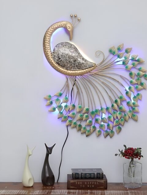 TOUGHCRAFTS Gold Metal Muzaic Peacock Wall Decor