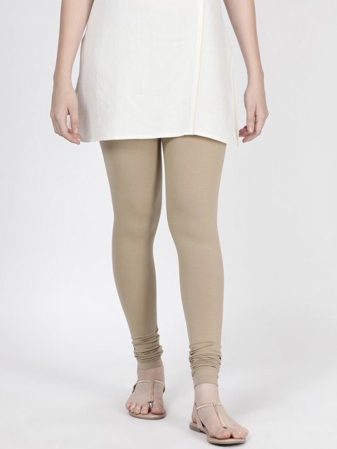 TWIN BIRDS Women Beige Solid Churidar-Length Leggings
