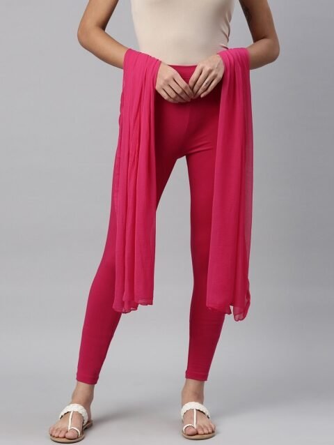 TWIN BIRDS Women Solid Super Stretch Cotton Ankle Length Leggings with dupatta