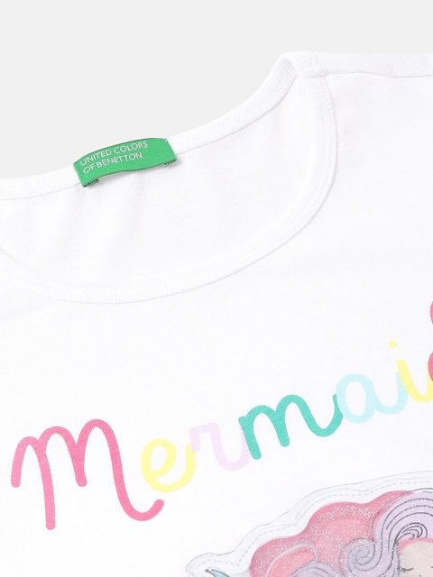 United Colors of Benetton Girls Graphic Printed Layered Sleeves Cotton Top - Image 3