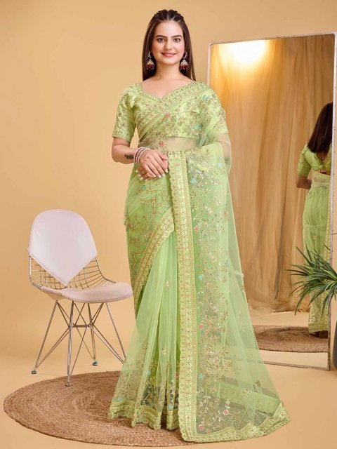 Mandara Ethnic Motifs Sequinned Net Saree