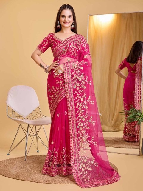 Mandara Ethnic Motifs Sequinned Net Saree