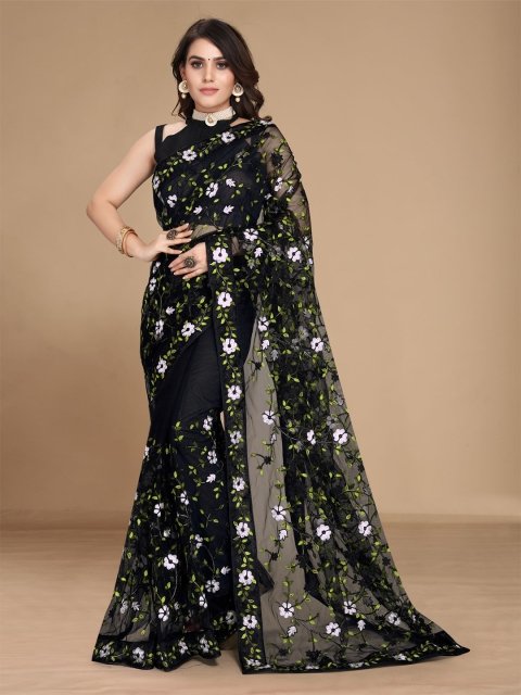 Mandara Floral Embroidered Net Saree