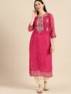 Varanga Pink Bandhej Gotta Patti Embroidery Yoke Sequin Straight Kurta