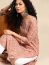 Varanga Women Mauve & White Bandhani Printed Pure Cotton Kurta