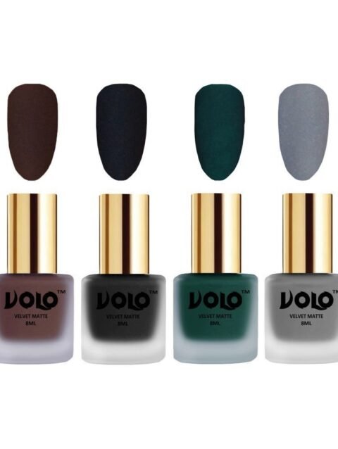 VOLO Velvet Dull Matte Posh Shades Nail Polish Brown,Black,Green, Grey Matte Pack of 4 32 mL