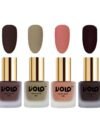 VOLO Velvet Dull Matte Posh Shades Nail Polish Brown,Nude,Peach, Wine Matte Pack of 4 32 mL
